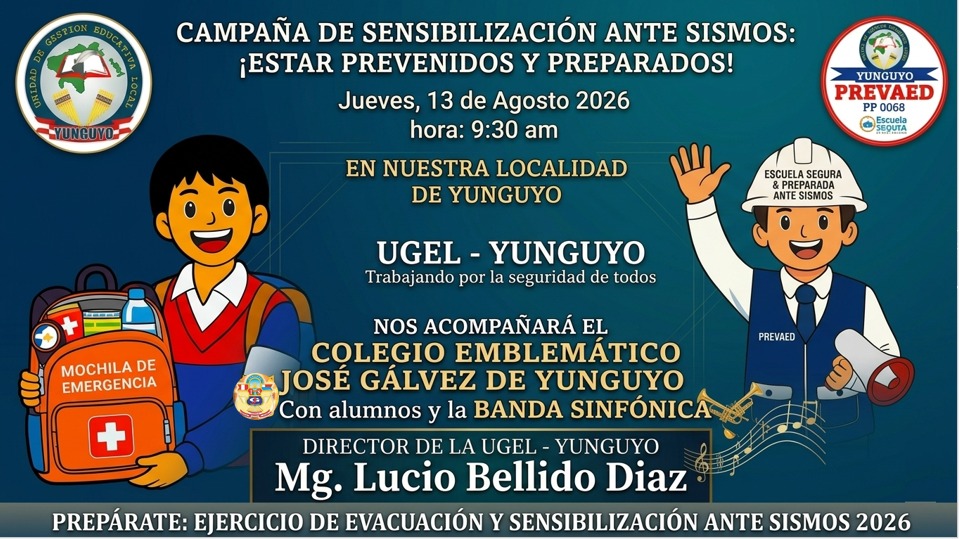 A UNIRNOS A LA  "CAMPAÑA DE SENSIBILIZACIÓN ANTE SISMOS: ¡ESTAR PREVENIDOS Y PREPARADOS!".